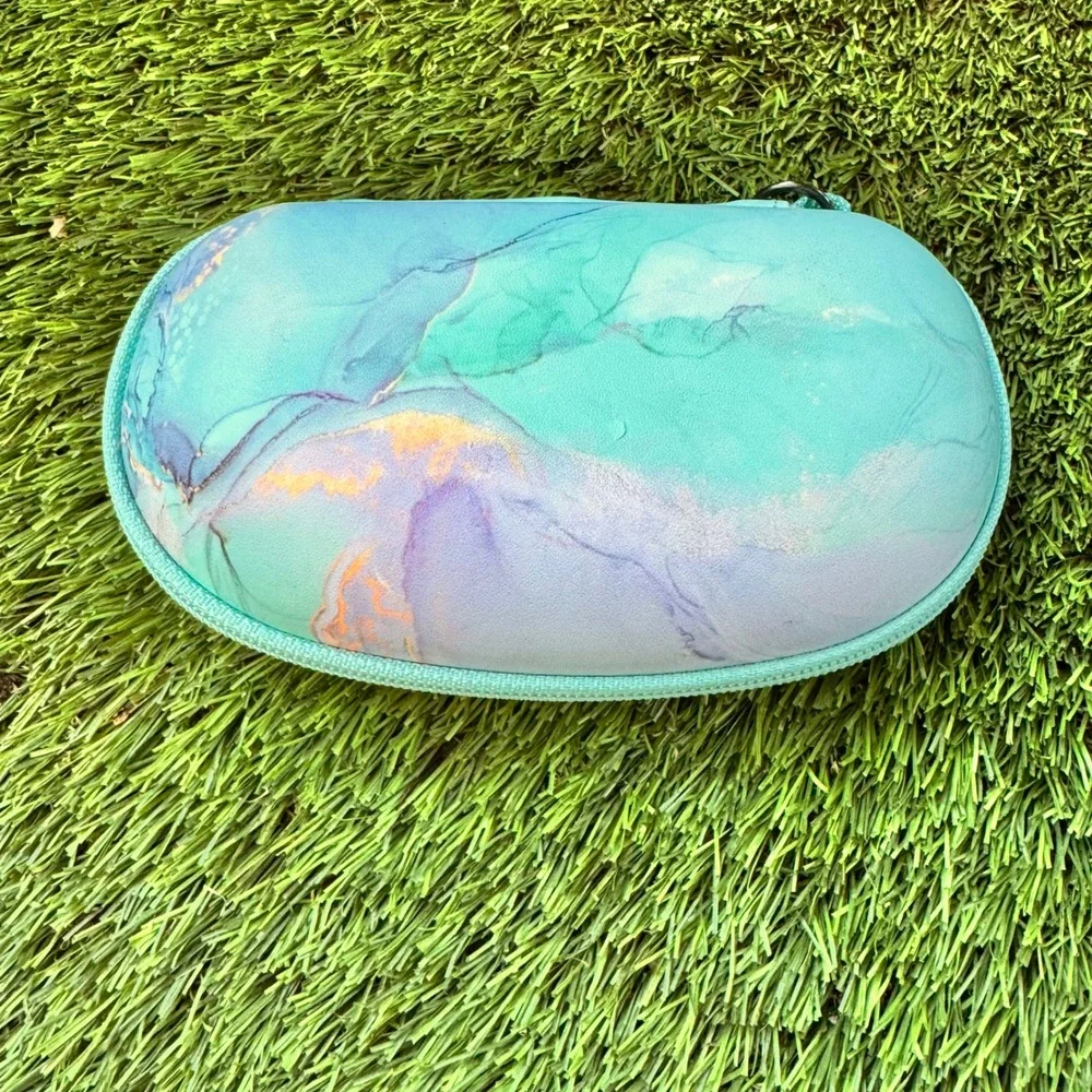Finpac Teal Marble Pattern Hard Shell Glasses Case‎ with Carabiner Clip